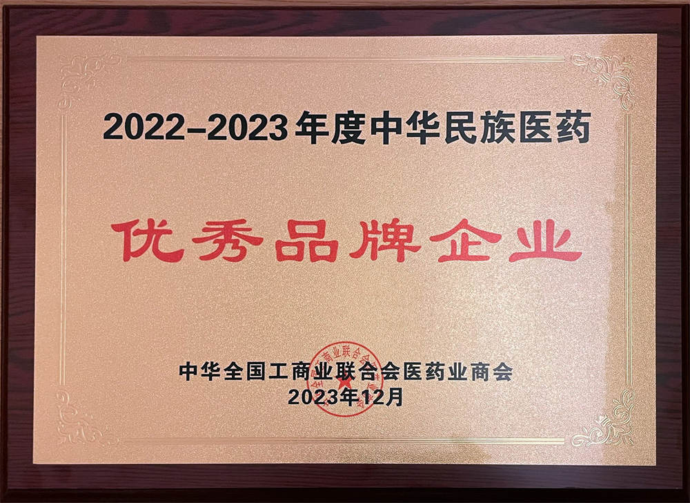 “2022-2023年度中华民族医药优秀品牌企业”